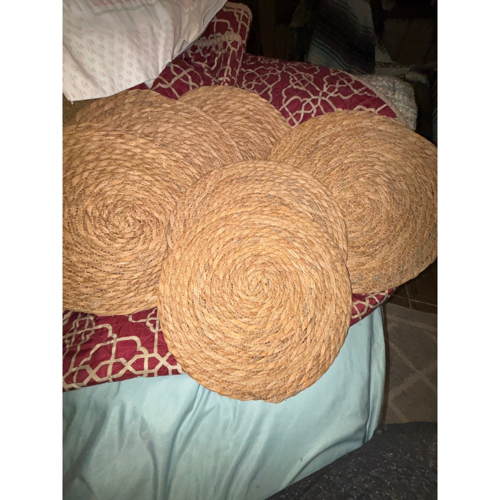 Set of 6 Round Woven Seagrass Placemats Natural Tan Braided 12 Inch Table Mats